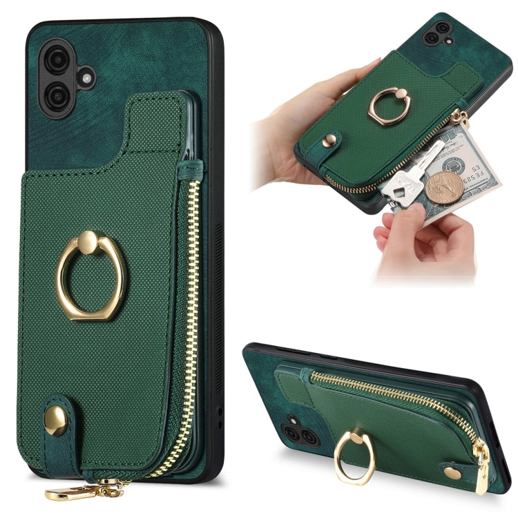 Cross Leather Ring Vertical Zipper Wallet Back Phone Case
