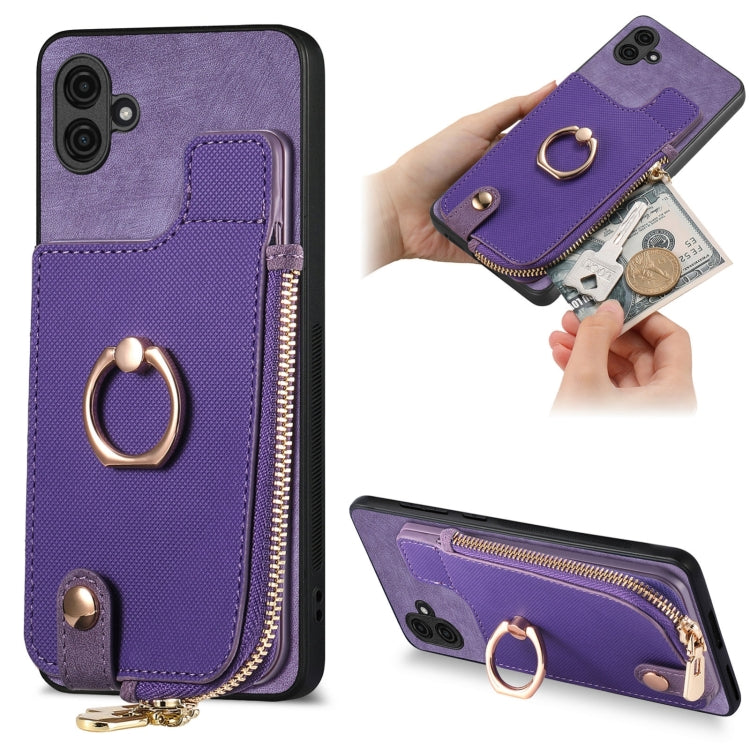 Cross Leather Ring Vertical Zipper Wallet Back Phone Case