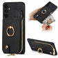 Cross Leather Ring Vertical Zipper Wallet Back Phone Case