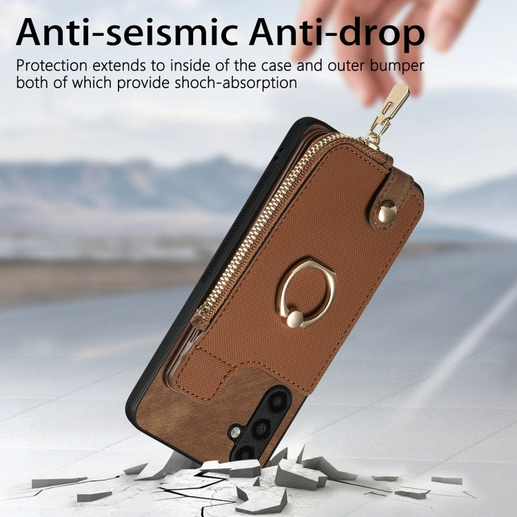 Cross Leather Ring Vertical Zipper Wallet Back Phone Case