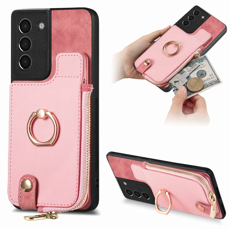Cross Leather Ring Vertical Zipper Wallet Back Phone Case