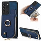 Cross Leather Ring Vertical Zipper Wallet Back Phone Case