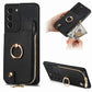 Cross Leather Ring Vertical Zipper Wallet Back Phone Case