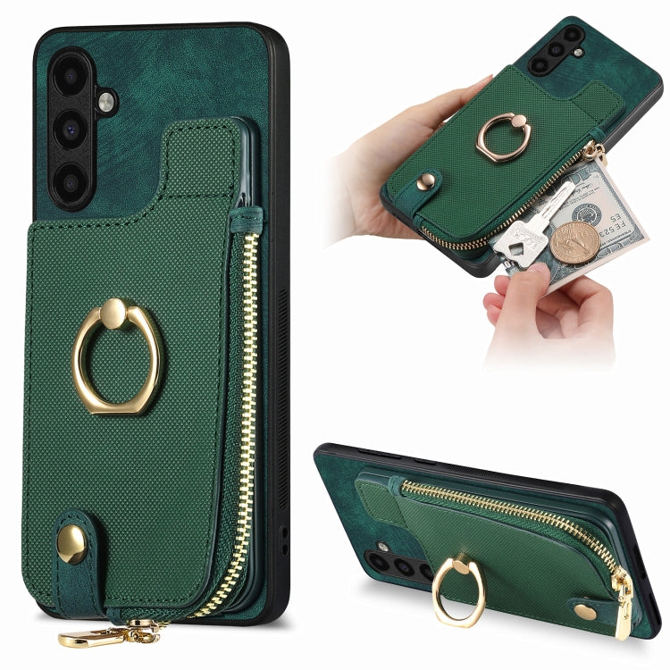 Cross Leather Ring Vertical Zipper Wallet Back Phone Case