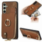 Cross Leather Ring Vertical Zipper Wallet Back Phone Case