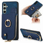 Cross Leather Ring Vertical Zipper Wallet Back Phone Case