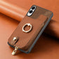 Cross Leather Ring Vertical Zipper Wallet Back Phone Case