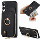 Cross Leather Ring Vertical Zipper Wallet Back Phone Case