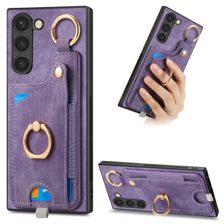 Retro Skin-feel Ring Card Bag Phone Case with Hang Loop