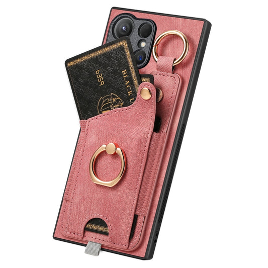 Retro Skin-feel Ring Card Bag Phone Case with Hang Loop
