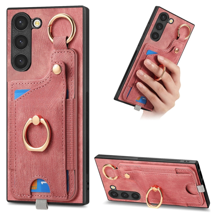 Retro Skin-feel Ring Card Bag Phone Case with Hang Loop