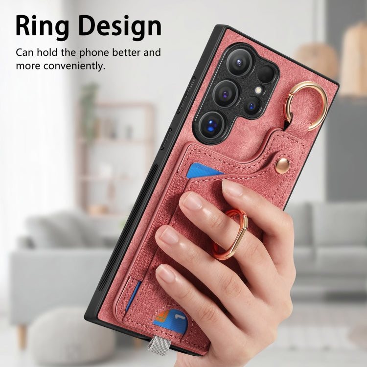 Retro Skin-feel Ring Card Bag Phone Case with Hang Loop