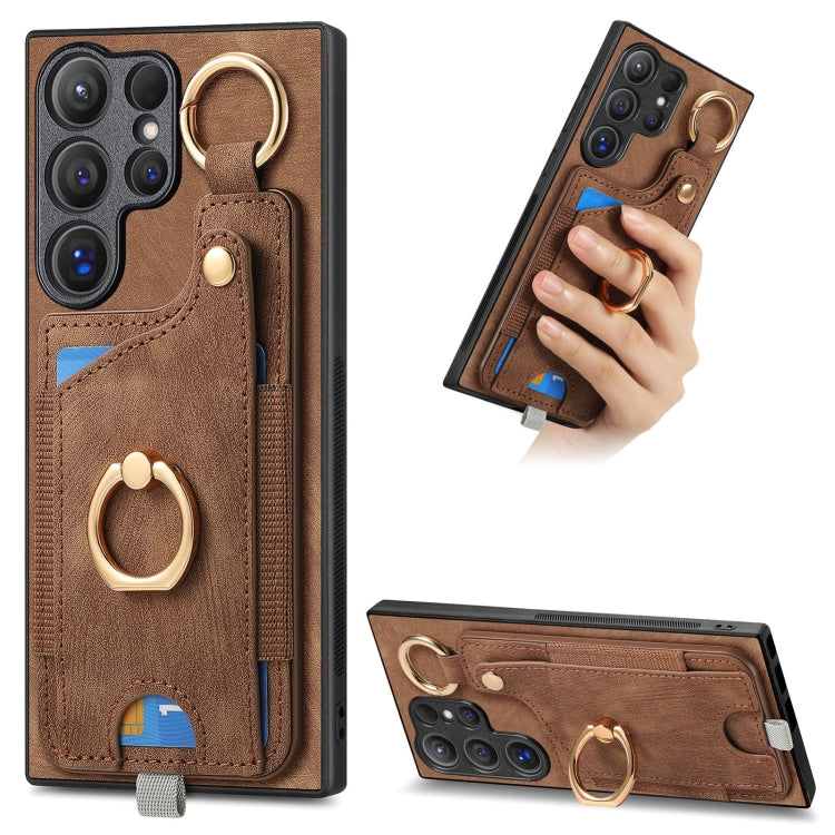 Retro Skin-feel Ring Card Bag Phone Case with Hang Loop