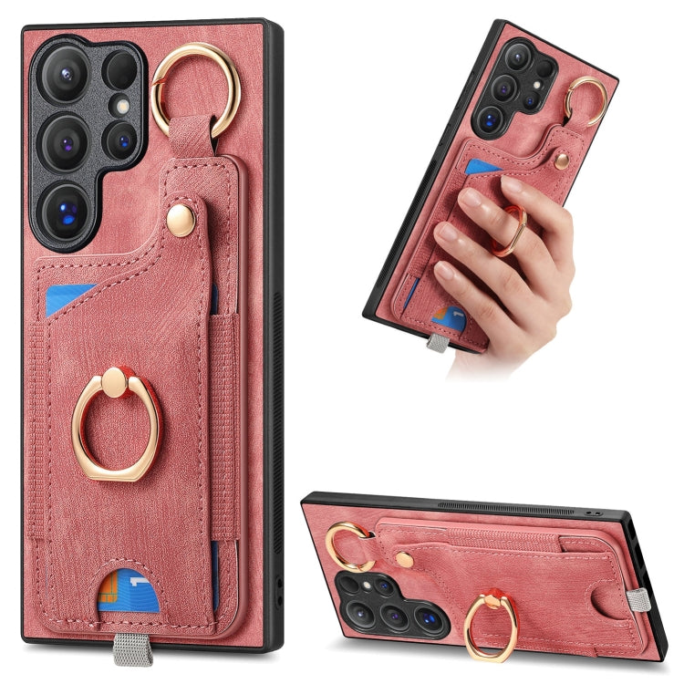 Retro Skin-feel Ring Card Bag Phone Case with Hang Loop