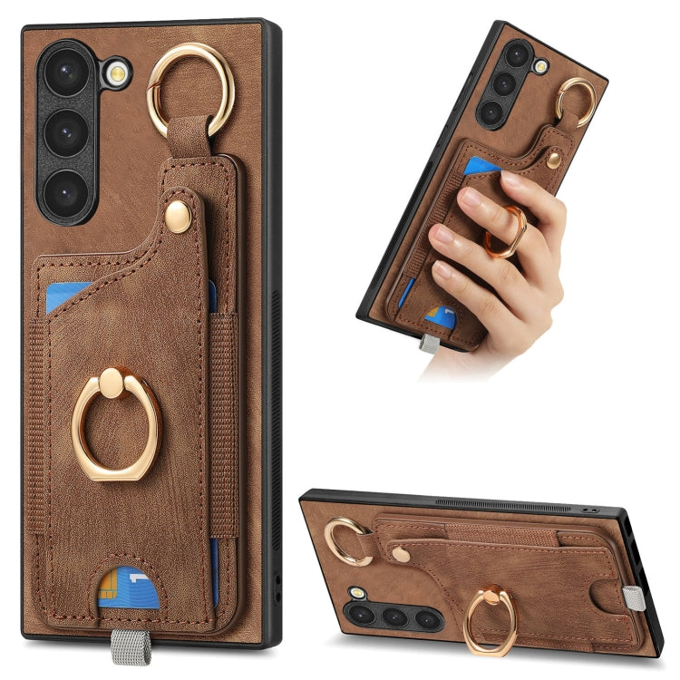 Retro Skin-feel Ring Card Bag Phone Case with Hang Loop