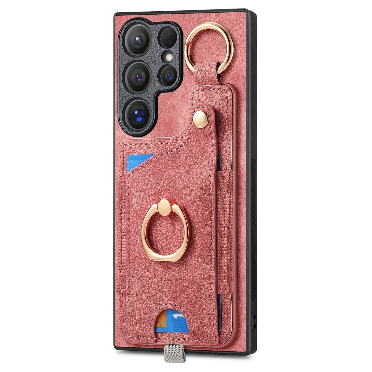 Retro Skin-feel Ring Card Bag Phone Case with Hang Loop