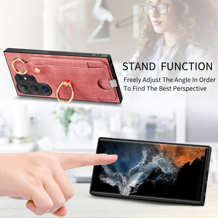 Retro Skin-feel Ring Card Bag Phone Case with Hang Loop