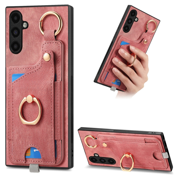 Retro Skin-feel Ring Card Bag Phone Case with Hang Loop
