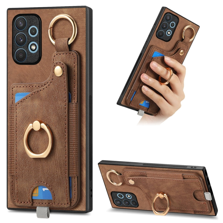 Retro Skin-feel Ring Card Bag Phone Case with Hang Loop