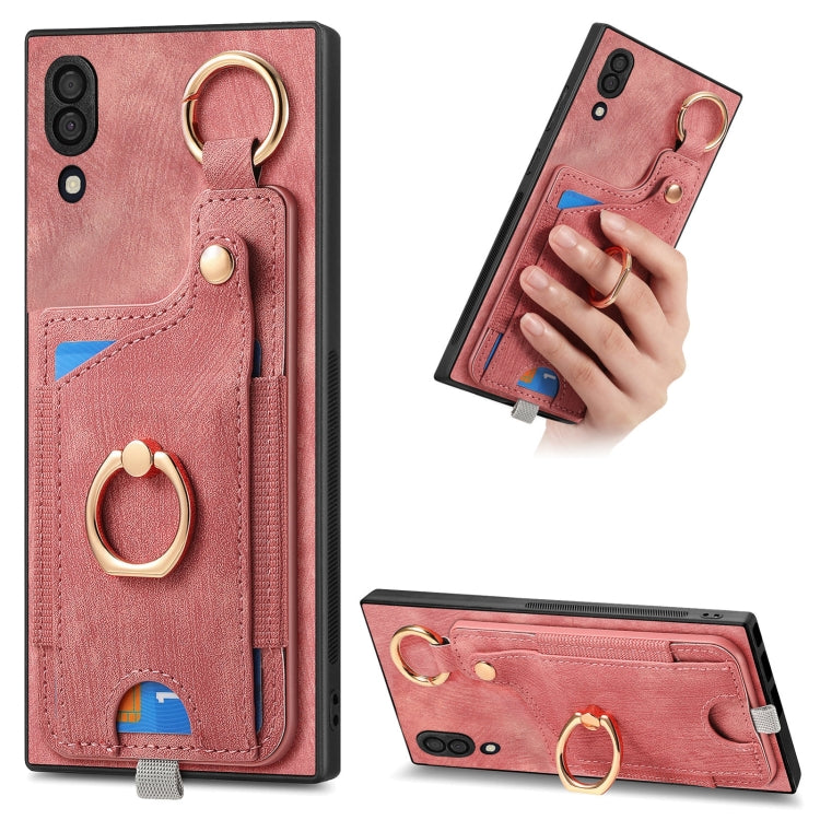 Retro Skin-feel Ring Card Bag Phone Case with Hang Loop