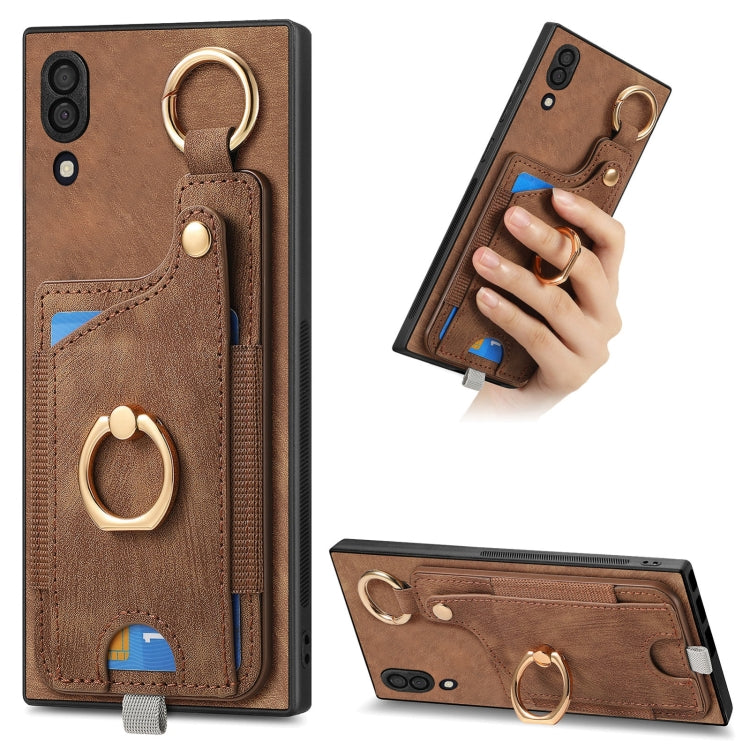 Retro Skin-feel Ring Card Bag Phone Case with Hang Loop