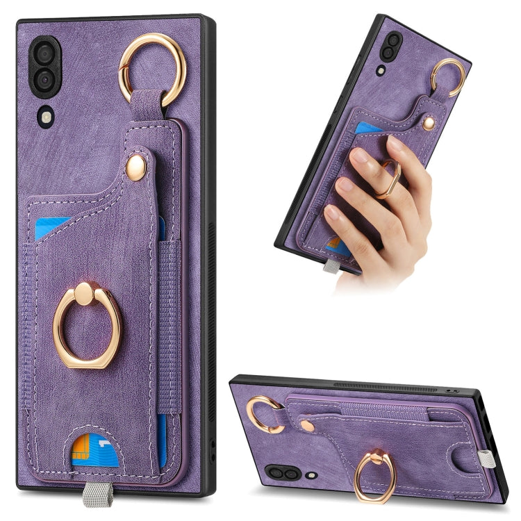 Retro Skin-feel Ring Card Bag Phone Case with Hang Loop