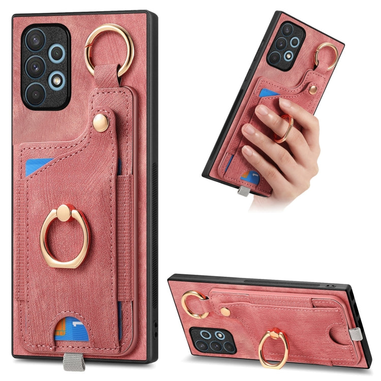 Retro Skin-feel Ring Card Bag Phone Case with Hang Loop