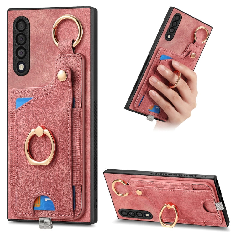 Retro Skin-feel Ring Card Bag Phone Case with Hang Loop