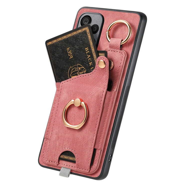 Retro Skin-feel Ring Card Bag Phone Case with Hang Loop