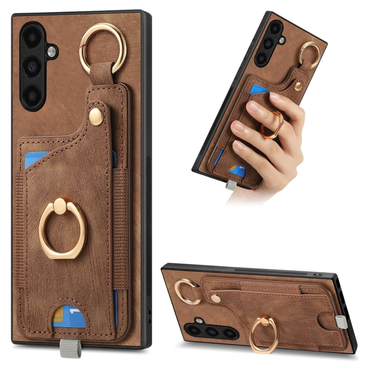 Retro Skin-feel Ring Card Bag Phone Case with Hang Loop