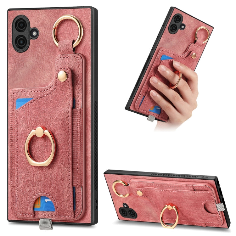 Retro Skin-feel Ring Card Bag Phone Case with Hang Loop