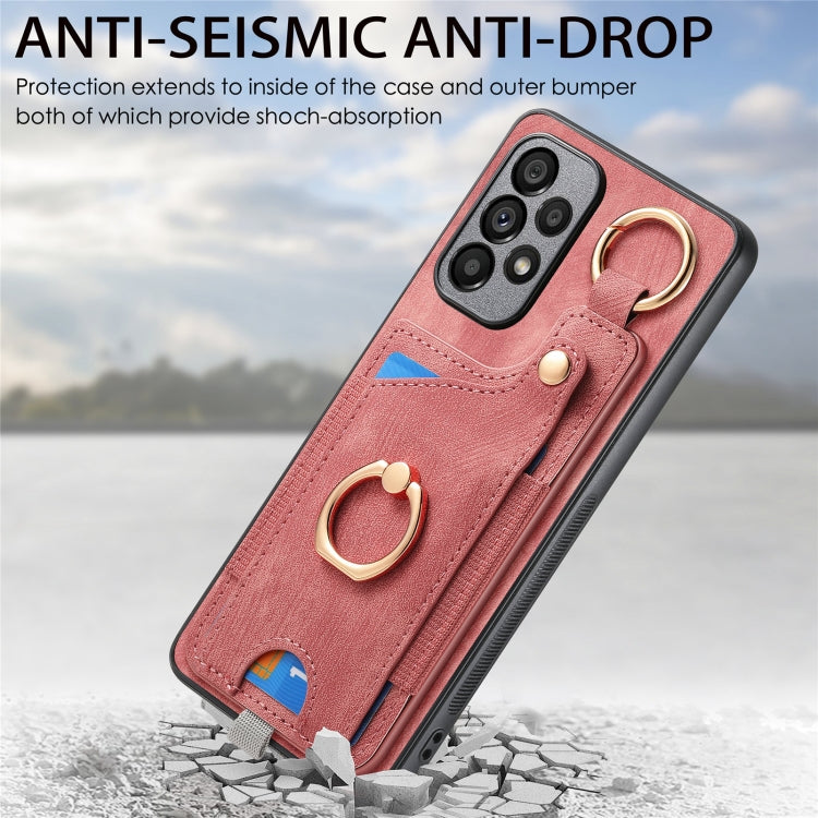 Retro Skin-feel Ring Card Bag Phone Case with Hang Loop