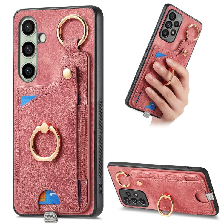 Retro Skin-feel Ring Card Bag Phone Case with Hang Loop