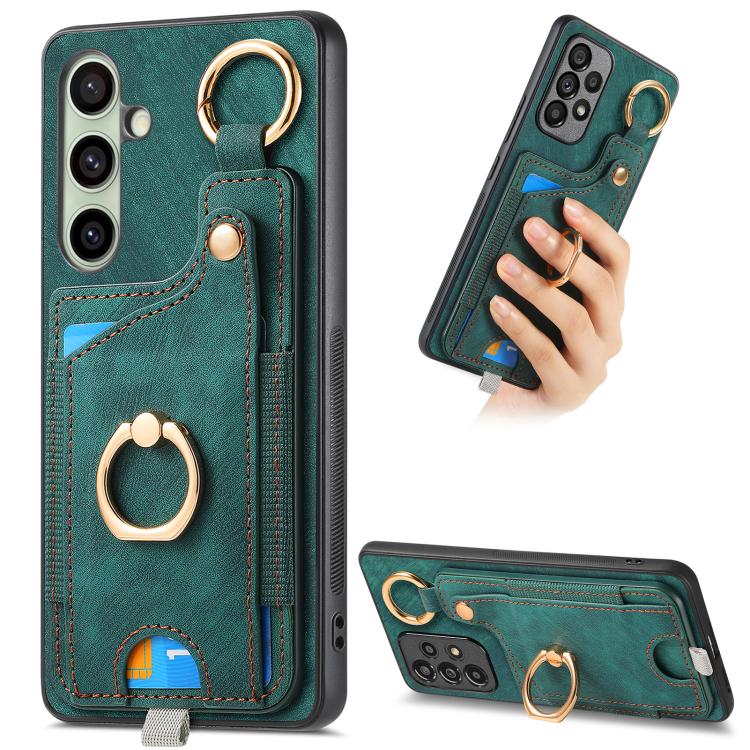 Retro Skin-feel Ring Card Bag Phone Case with Hang Loop