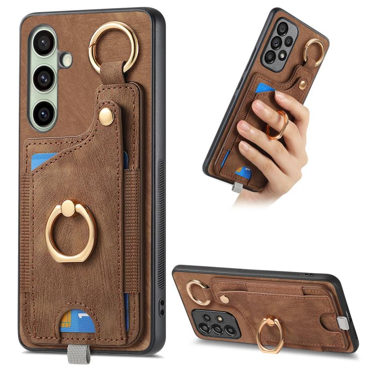 Retro Skin-feel Ring Card Bag Phone Case with Hang Loop