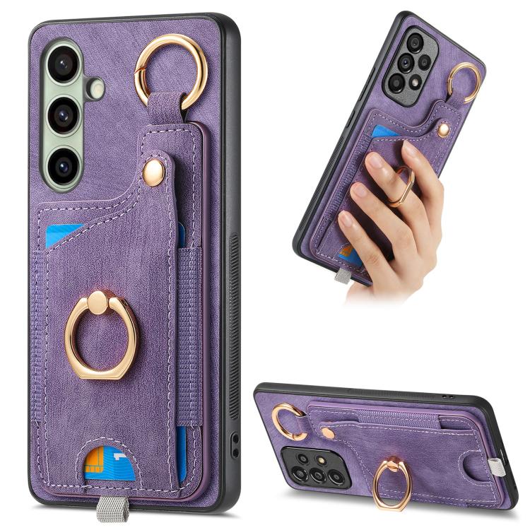 Retro Skin-feel Ring Card Bag Phone Case with Hang Loop