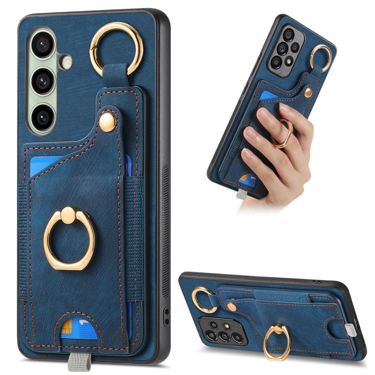 Retro Skin-feel Ring Card Bag Phone Case with Hang Loop