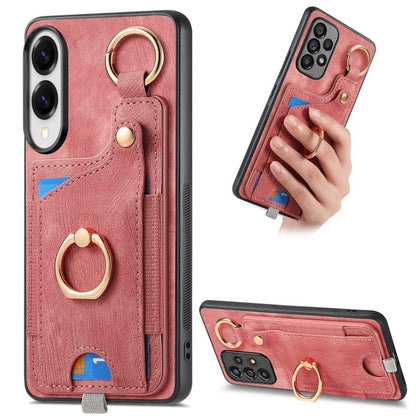 Retro Skin-feel Ring Card Bag Phone Case with Hang Loop