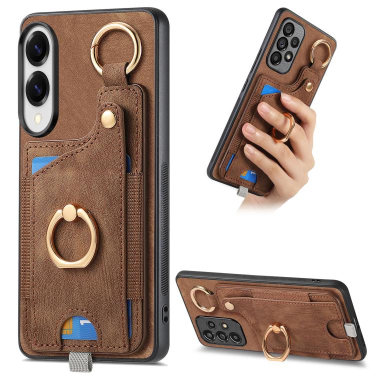 Retro Skin-feel Ring Card Bag Phone Case with Hang Loop