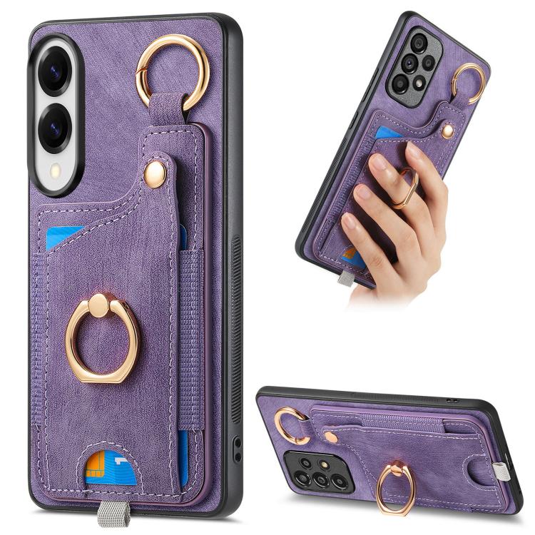 Retro Skin-feel Ring Card Bag Phone Case with Hang Loop