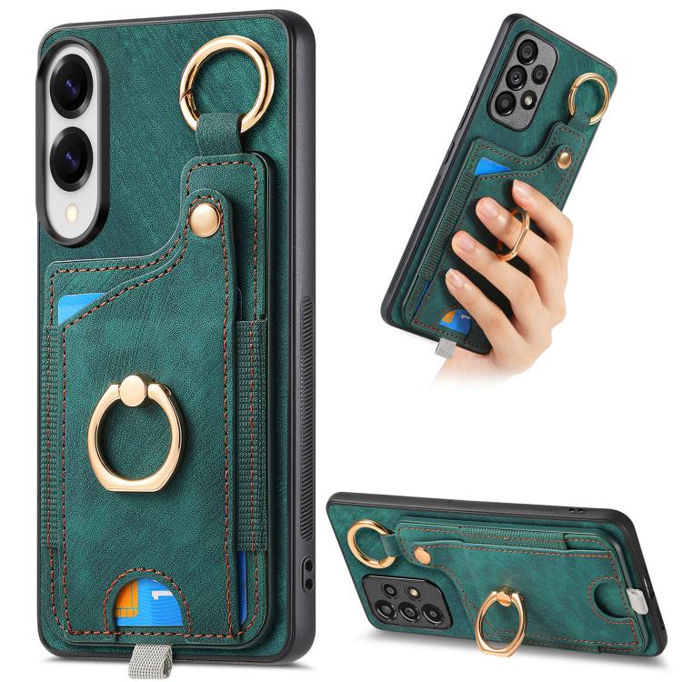Retro Skin-feel Ring Card Bag Phone Case with Hang Loop