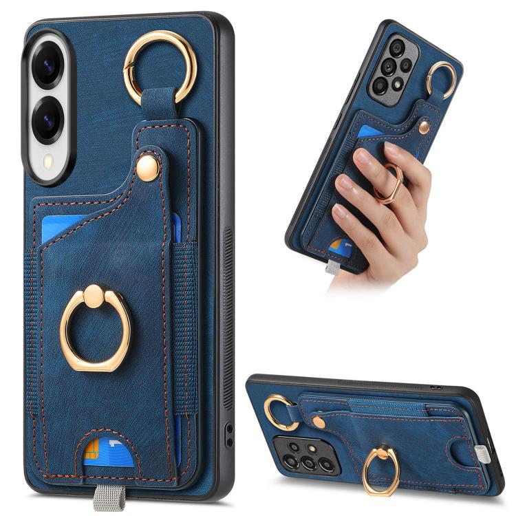 Retro Skin-feel Ring Card Bag Phone Case with Hang Loop