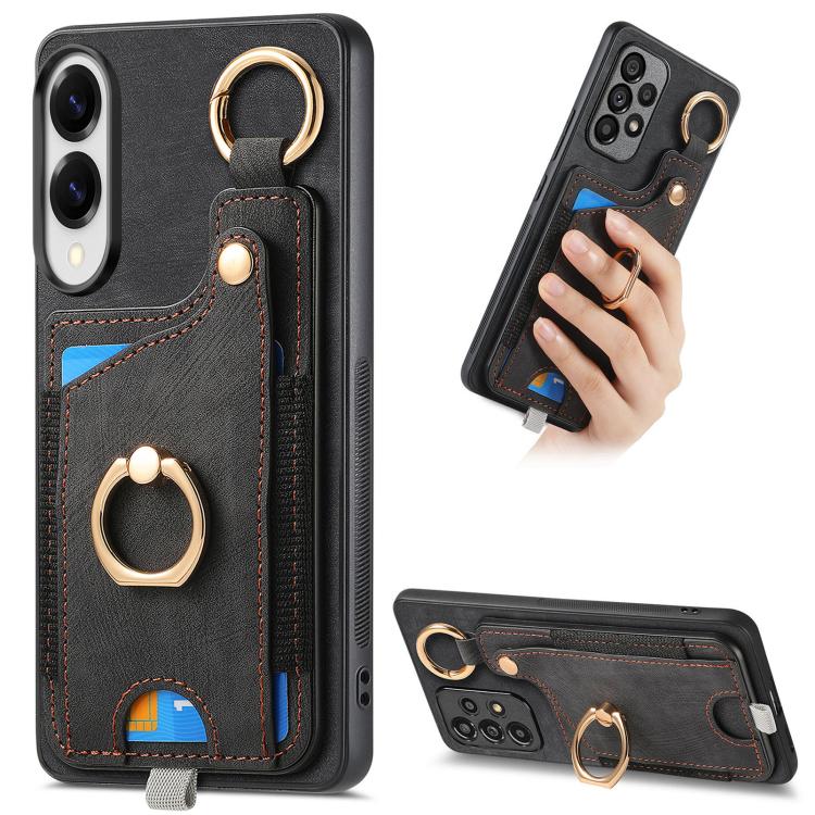 Retro Skin-feel Ring Card Bag Phone Case with Hang Loop