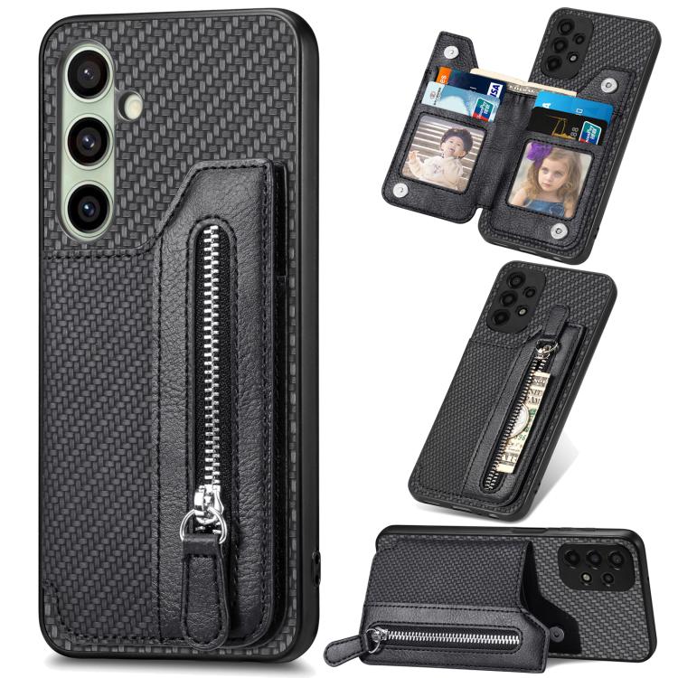 Carbon Fiber Horizontal Flip Zipper Wallet Phone Case, For Samsung Galaxy S25 Edge 5G, For Samsung Galaxy A56 5G, For Samsung Galaxy A36, For Samsung Galaxy S25 5G, For Samsung Galaxy S25+ 5G, For Samsung Galaxy S25 Ultra 5G����������������������������...