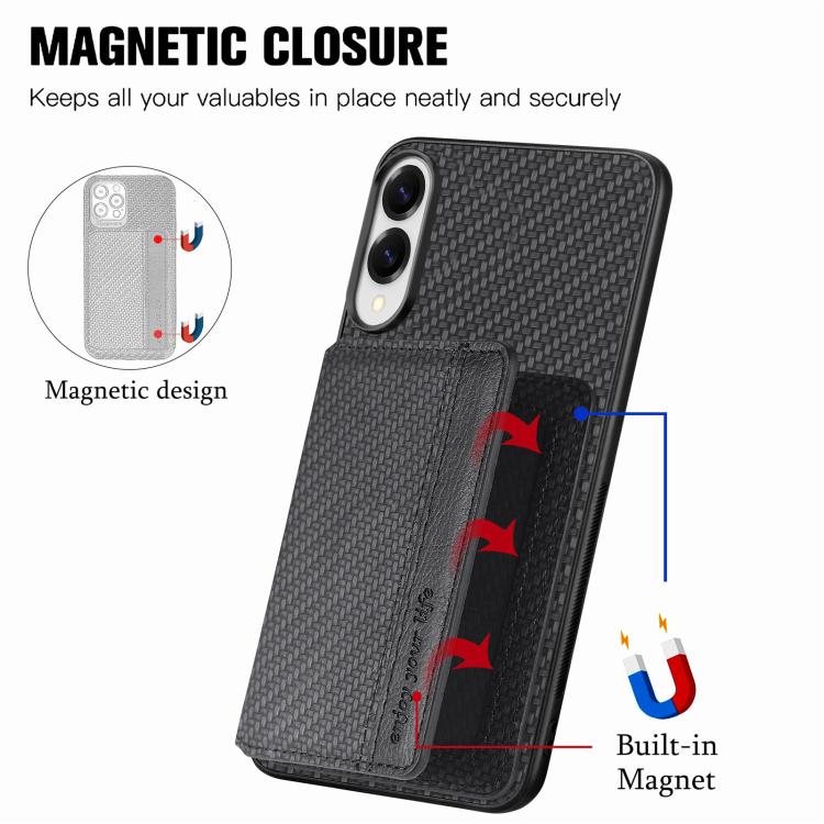 Carbon Fiber Magnetic Card Wallet RFID Blocking Phone Case, For Samsung Galaxy S25 Edge 5G, For Samsung Galaxy A56 5G, For Samsung Galaxy A36, For Samsung Galaxy S25 5G, For Samsung Galaxy S25+ 5G, For Samsung Galaxy S25 Ultra 5G�����������������������...