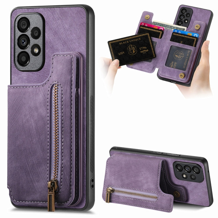 Retro Leather Zipper Wallet Back Phone Case