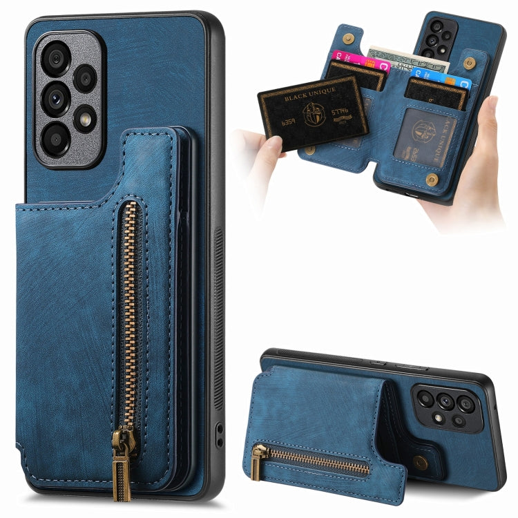 Retro Leather Zipper Wallet Back Phone Case