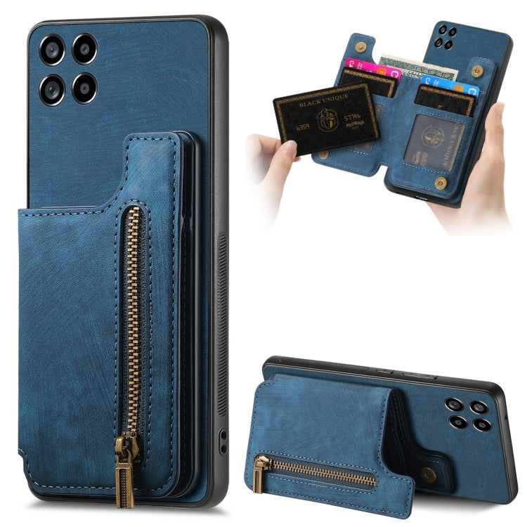 Retro Leather Zipper Wallet Back Phone Case