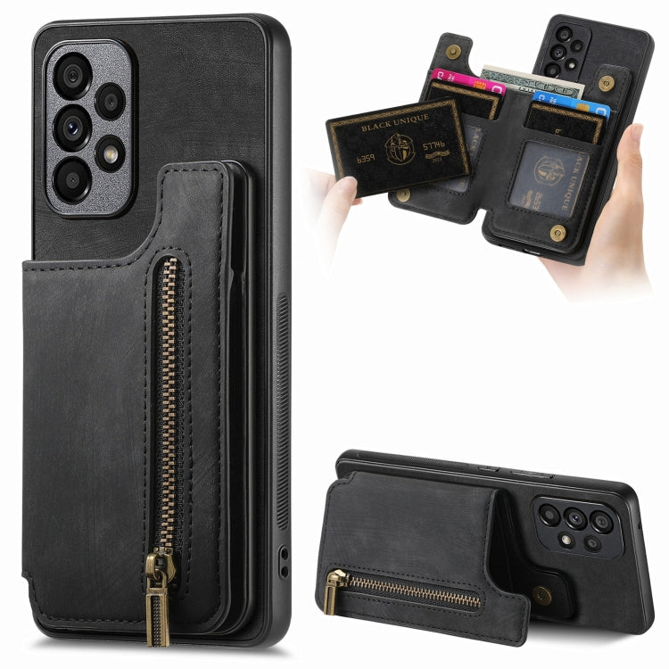Retro Leather Zipper Wallet Back Phone Case