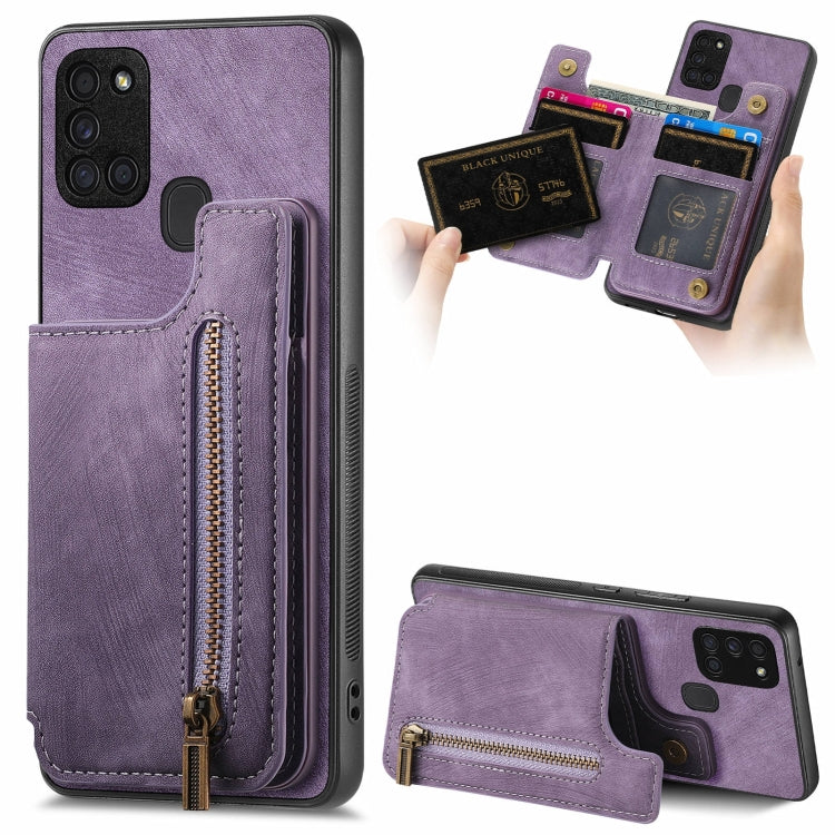 Retro Leather Zipper Wallet Back Phone Case